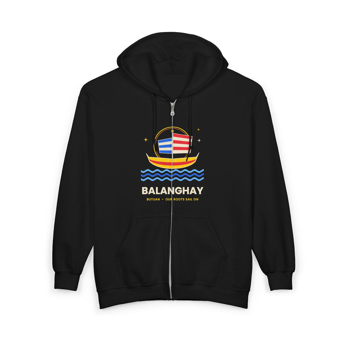 Boat Waves Zip Hoodie — "Balanohay" Nautical Graphic Zip-Up