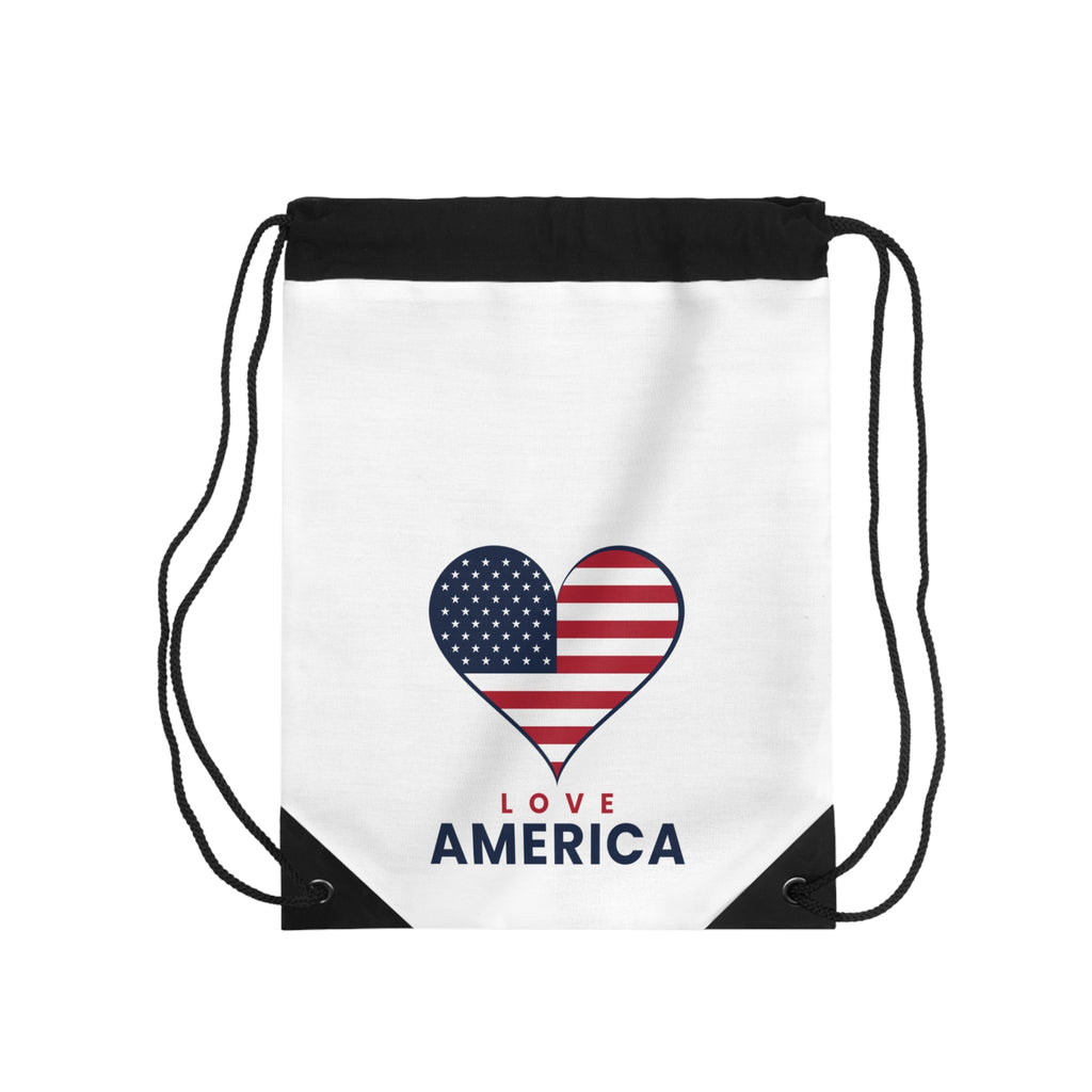 Love America Heart Drawstring Bag
