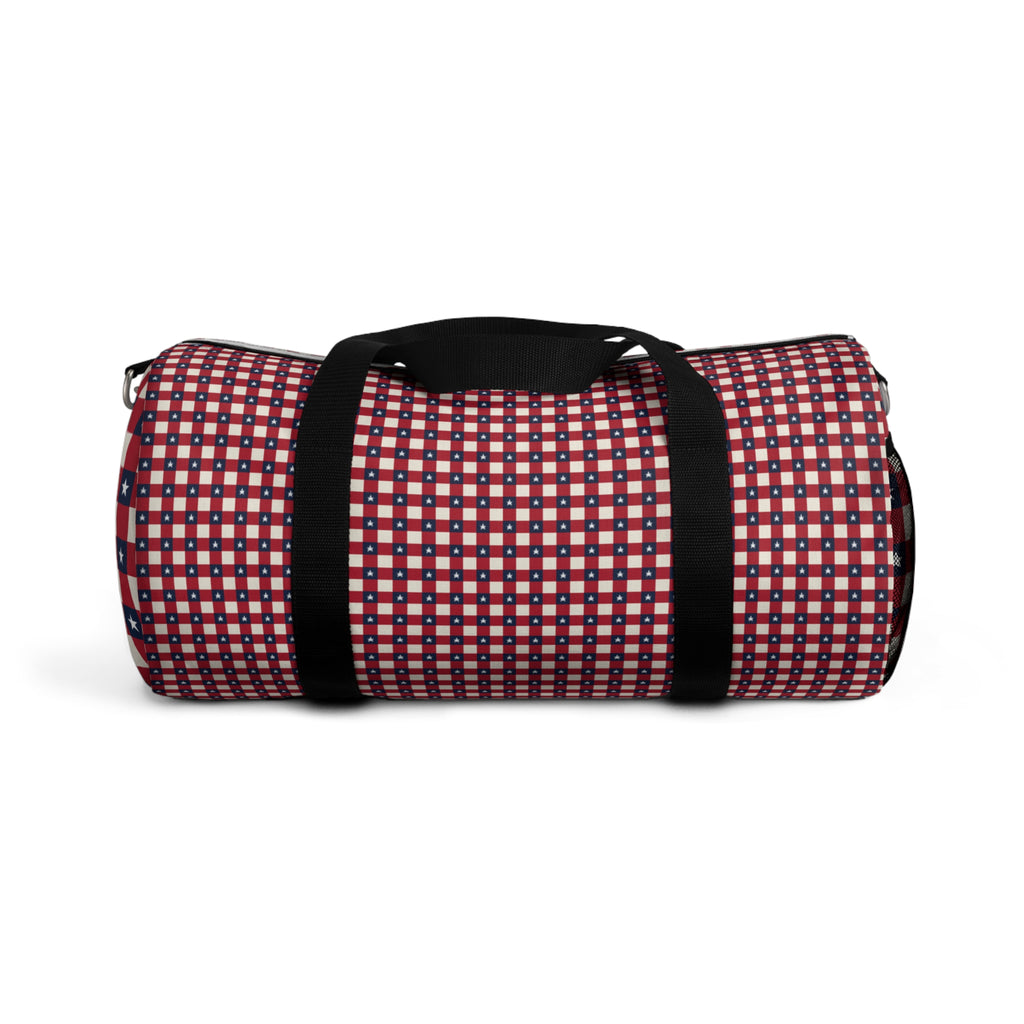 Red Plaid Check Duffel Bag – Retro Grid Pattern Travel Gym Bag