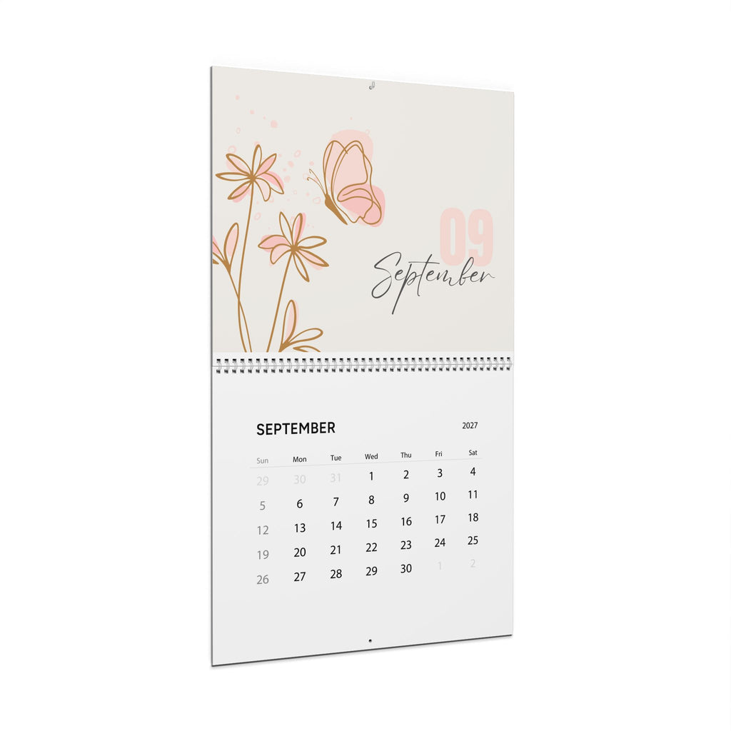 2027 Floral Butterfly Wall Calendar — Pink Minimalist Monthly Planner