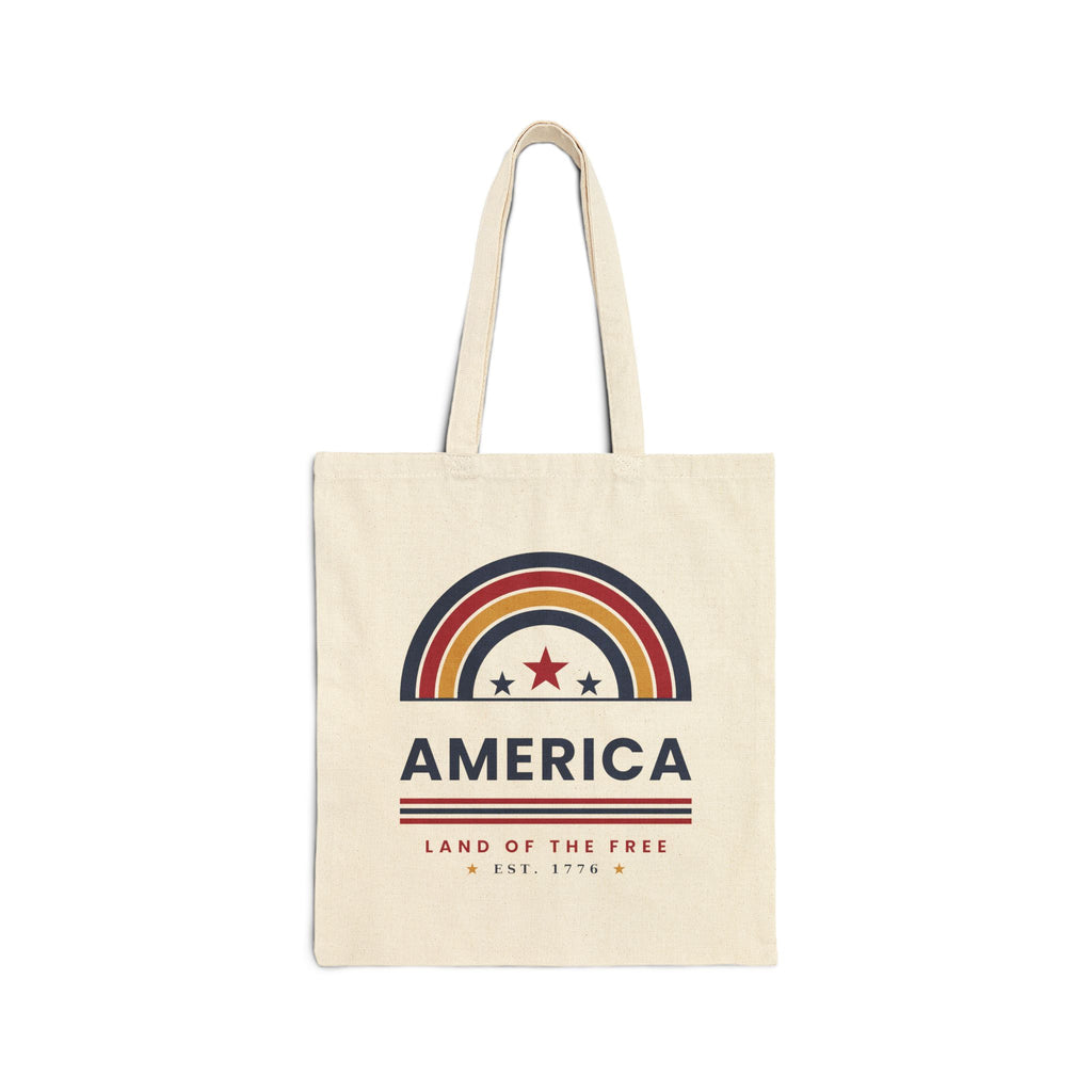America Retro Rainbow Tote Bag — 'America: Land of the Free' Canvas Tote