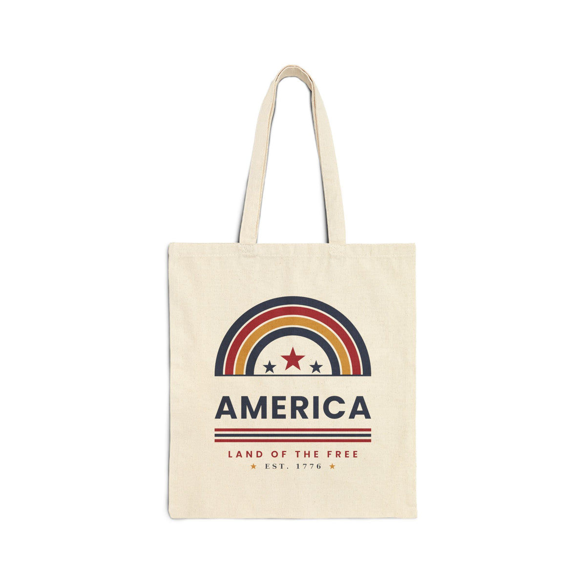 America Retro Rainbow Tote Bag — 'America: Land of the Free' Canvas Tote