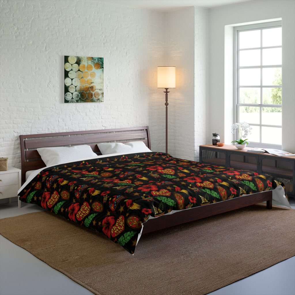 Floral Heart Comforter - Warm Folk-Style Red & Green Patterned Bedding