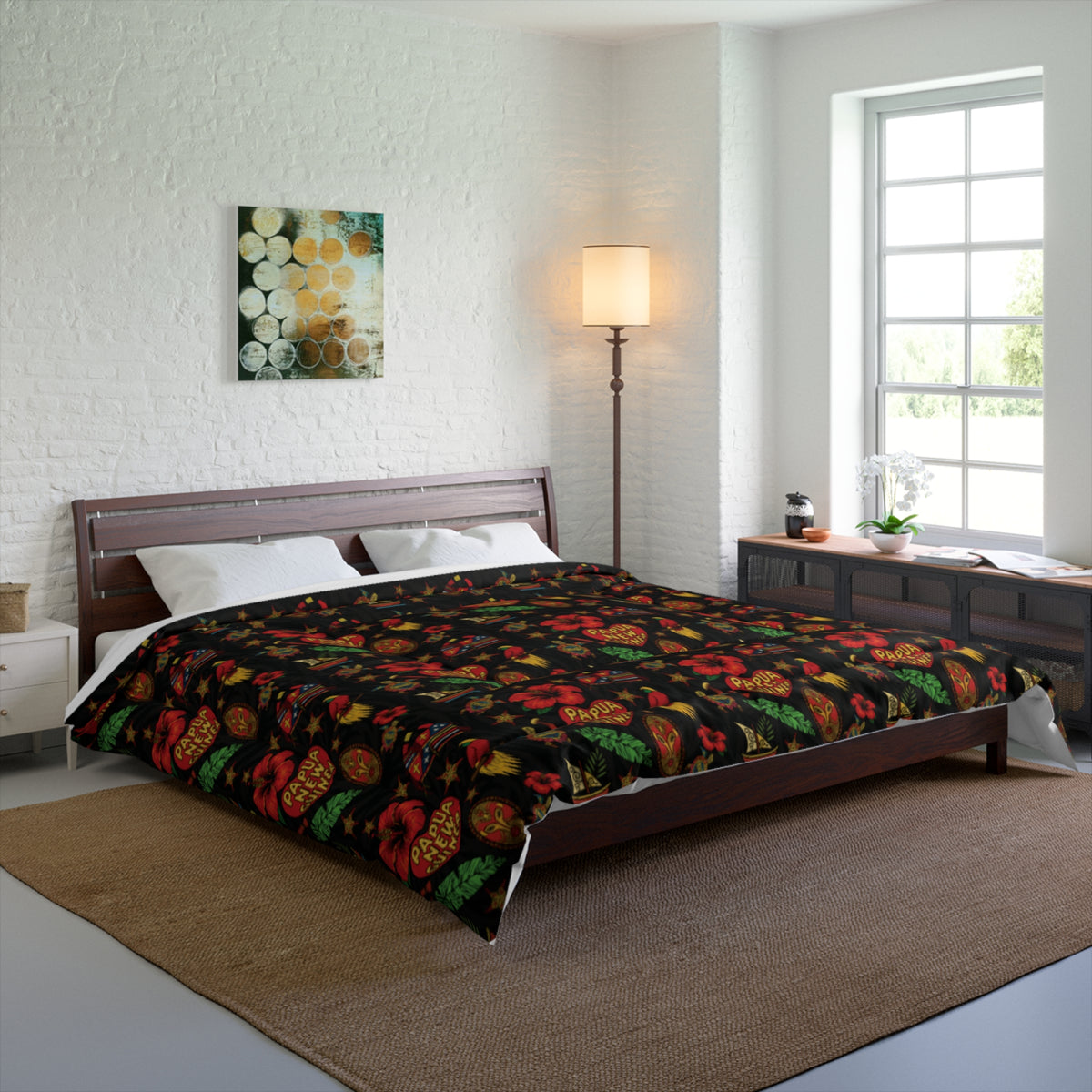 Floral Heart Comforter - Warm Folk-Style Red & Green Patterned Bedding