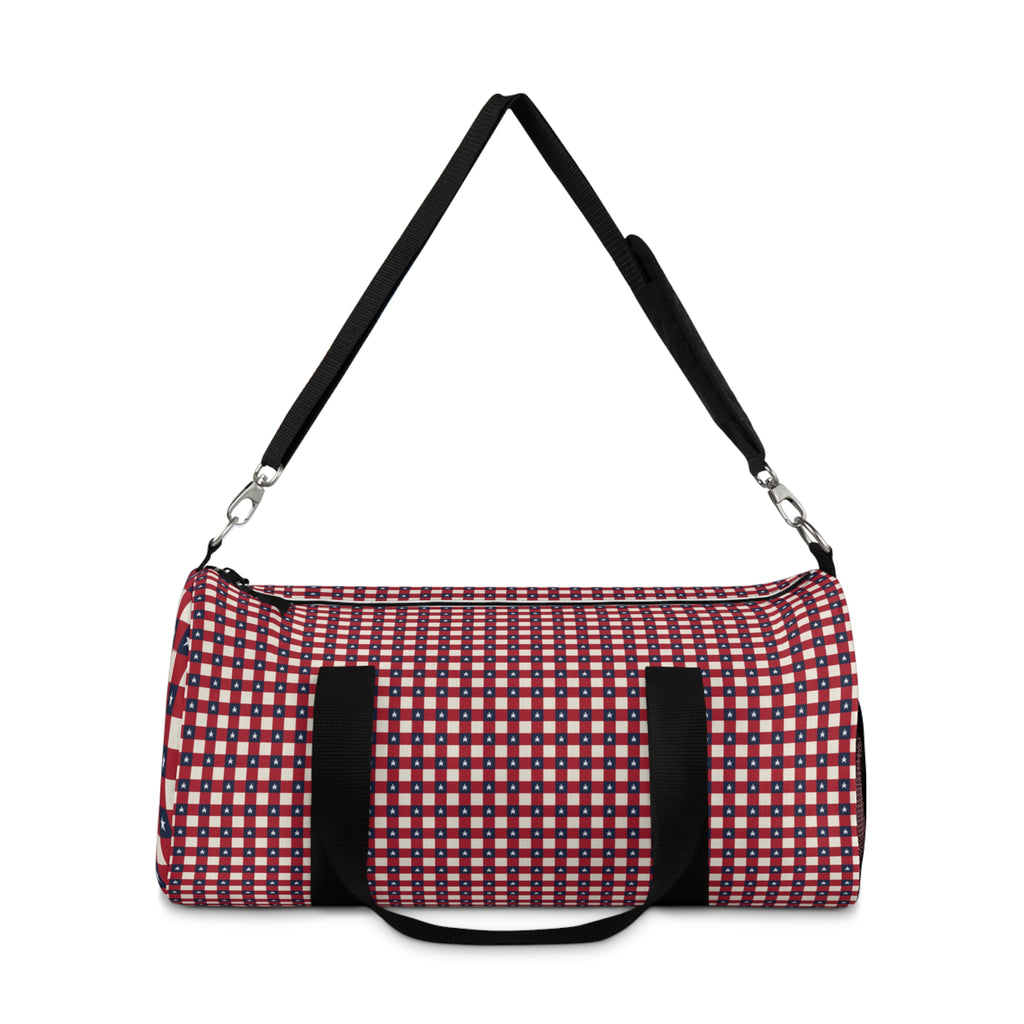 Red Plaid Check Duffel Bag – Retro Grid Pattern Travel Gym Bag