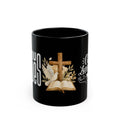 God Loves You Ceramic Mug — Cross, Bible & Dove Faith Coffee Cup (Black, 11oz/15oz)