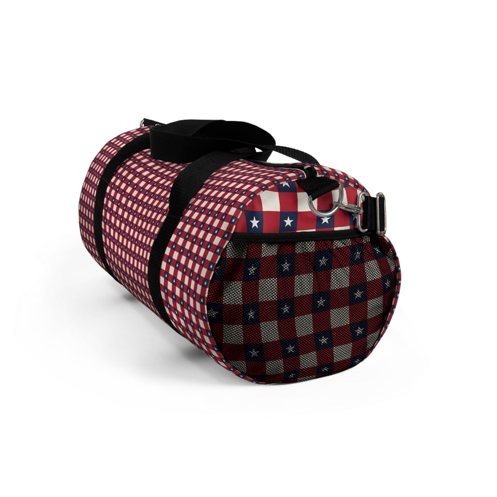 Red Plaid Check Duffel Bag – Retro Grid Pattern Travel Gym Bag